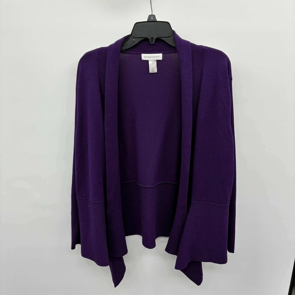Christopher & Banks Cardigan Womens XL Purple Open Front Waterfall Knit Sweater